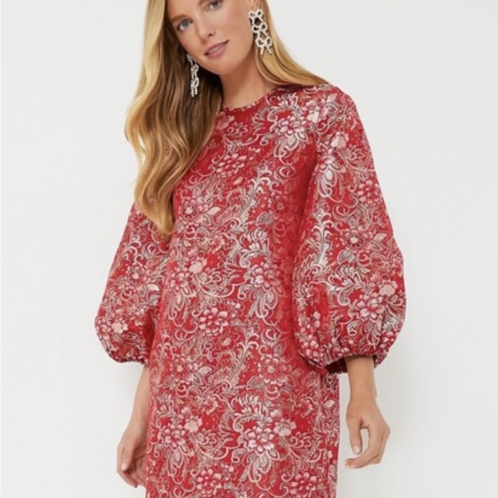 Tuckernuck Elegant Floral Red Long Sleeve Dress